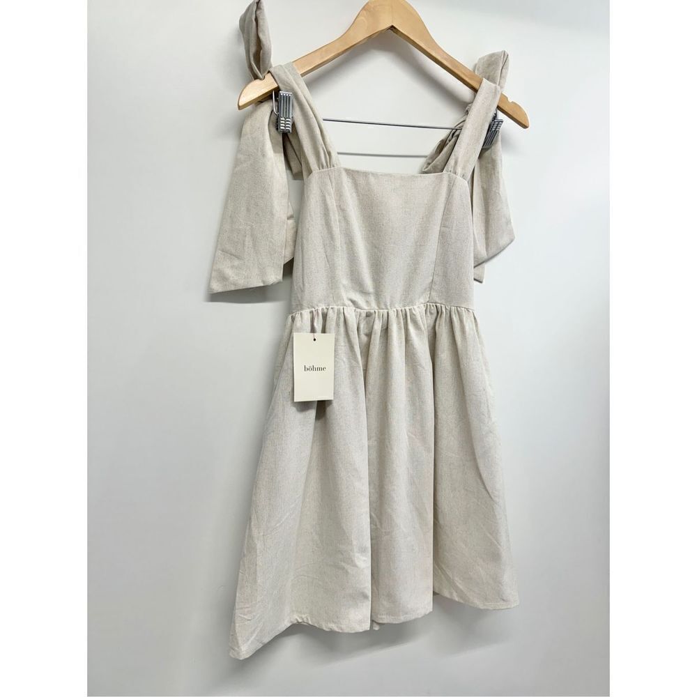 MIOU MUSE Dress‎ Size Small Bow Tie A-Line Mini Linen Blend NWT - Picture 3 of 12